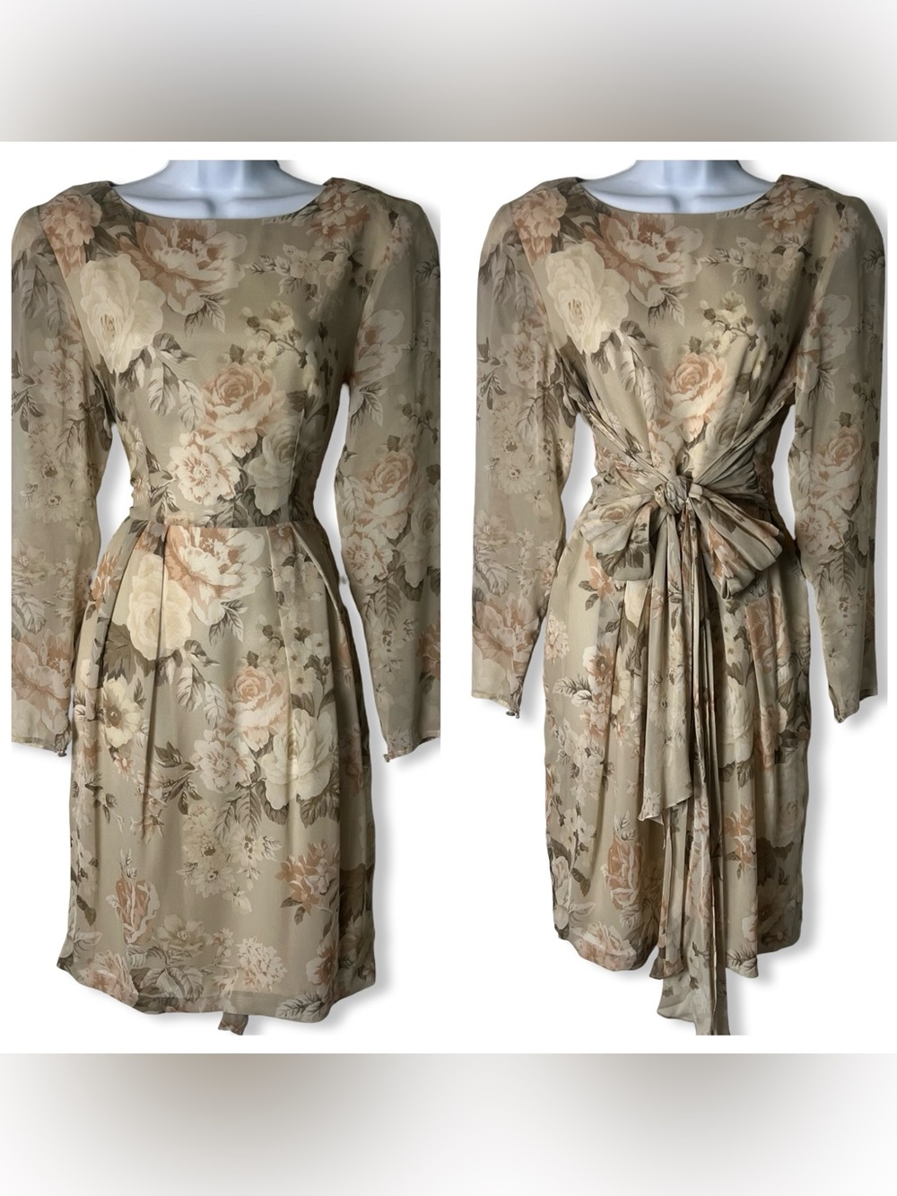 Guy Laroche Boutique Vintage Silk Floral Dress Buttons Back Feminine Sz 8/40